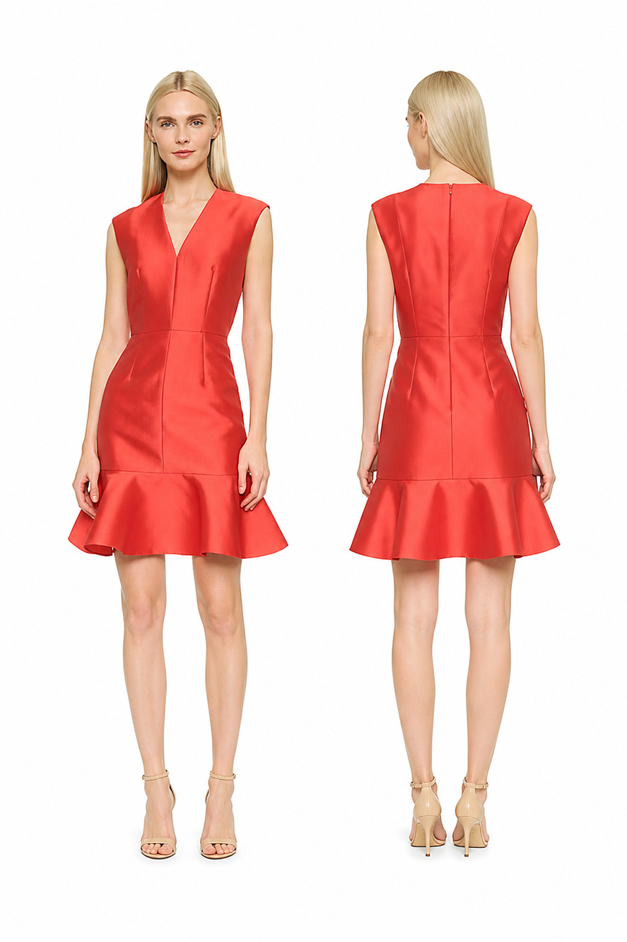 Carven Silk Gazaar Cocktail Dress Wedding Guest in Coral Size 38 (US 6)